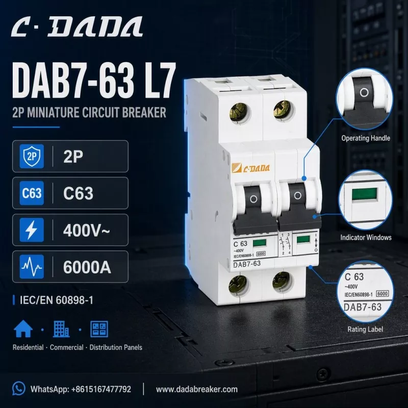 DAB7-63 L7 2P MCB - Diogelu Clir, Compact ar gyfer Paneli Dosbarthu